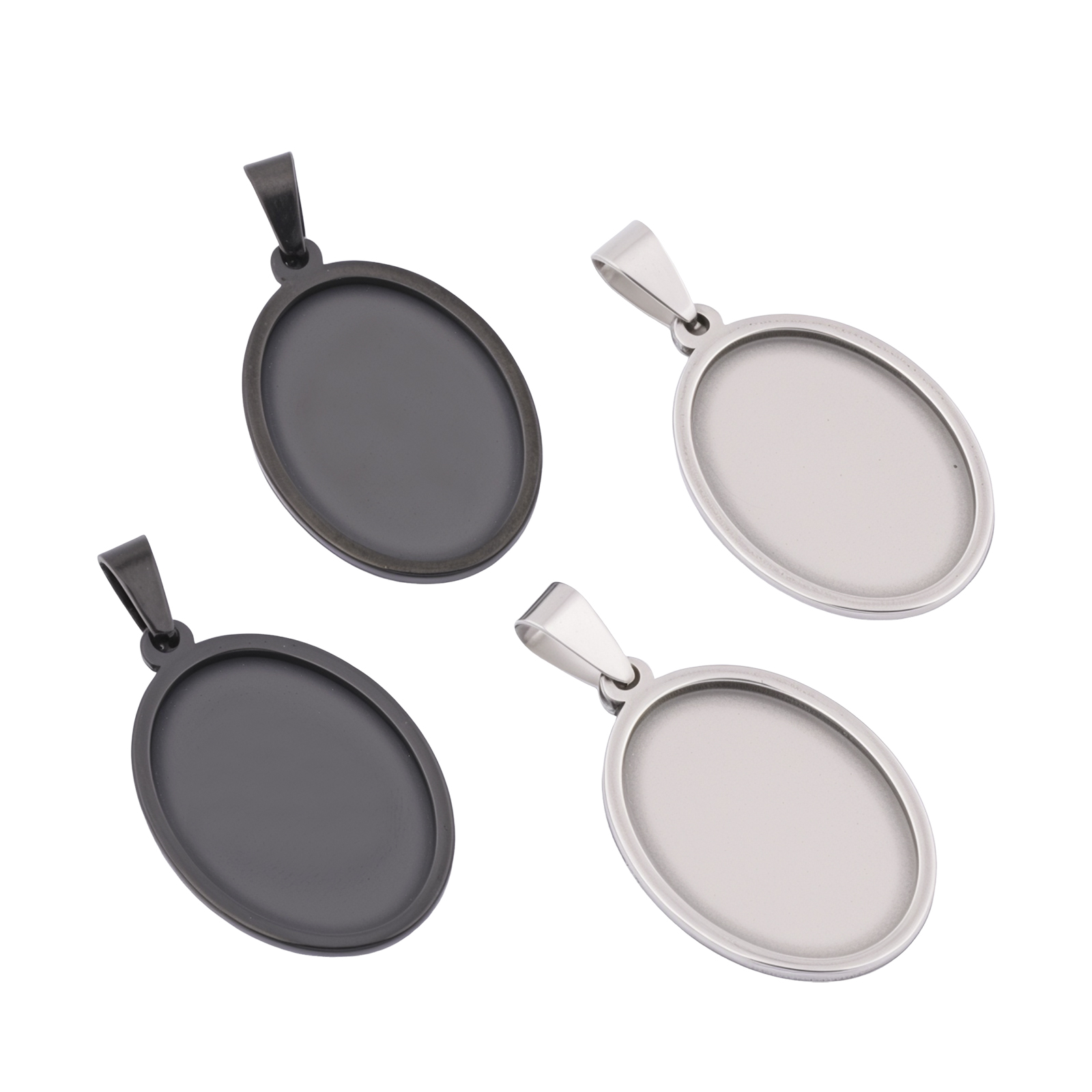 5pcs Stainless Steel Black Ova - Pendant Blank Bezel ulasan dan harga